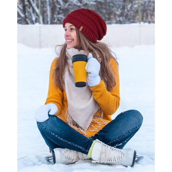 Women\'s Fleece Lined Knit Beanie Hat Slouchy Warm Winter Skull Cap